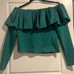 Green ruffle off the shoulder top